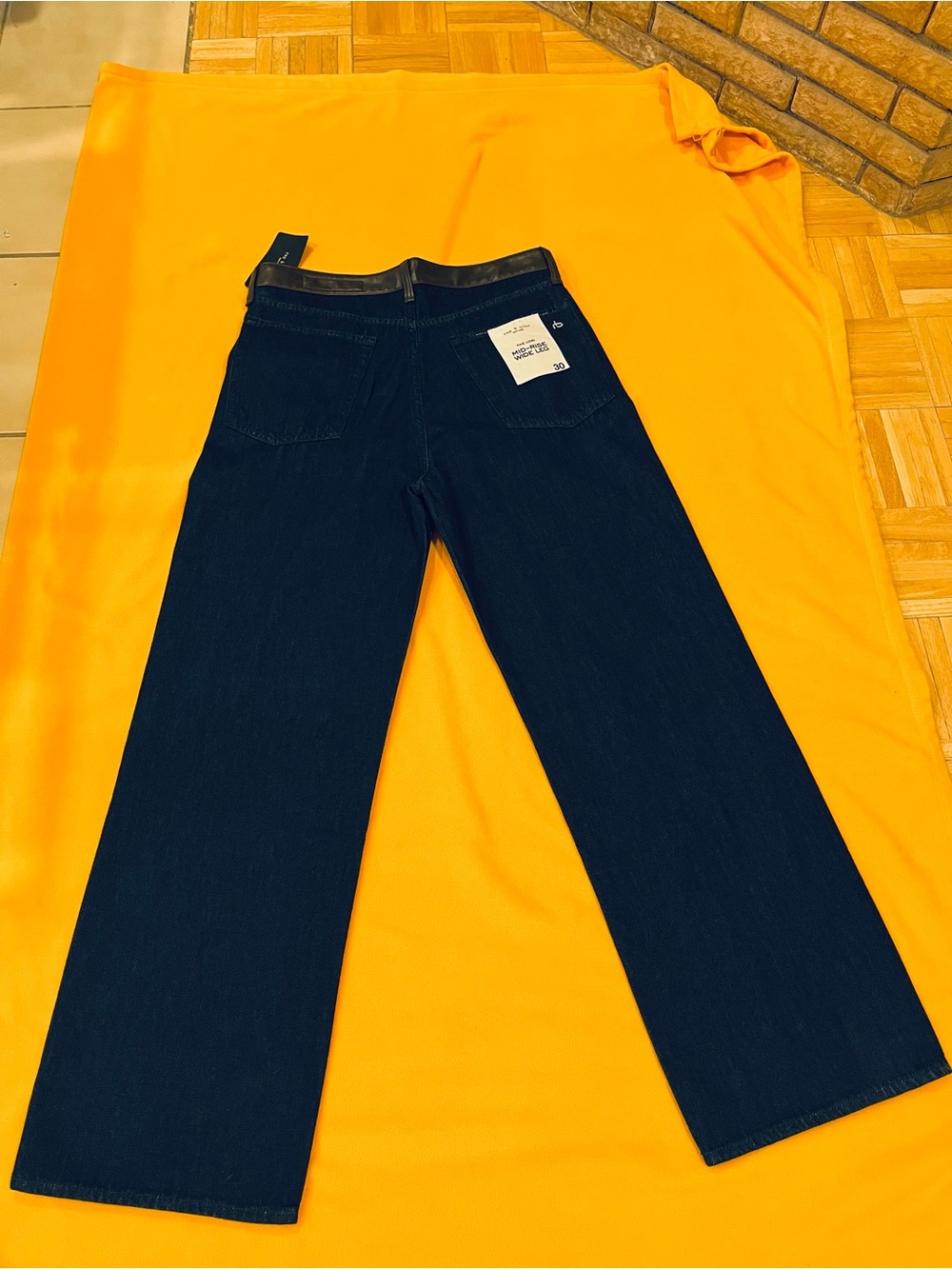 Rag & bone Lori mid-rise wide-leg jeans w/ faux leather accents Dark blue 30 NWT - Picture 5 of 12